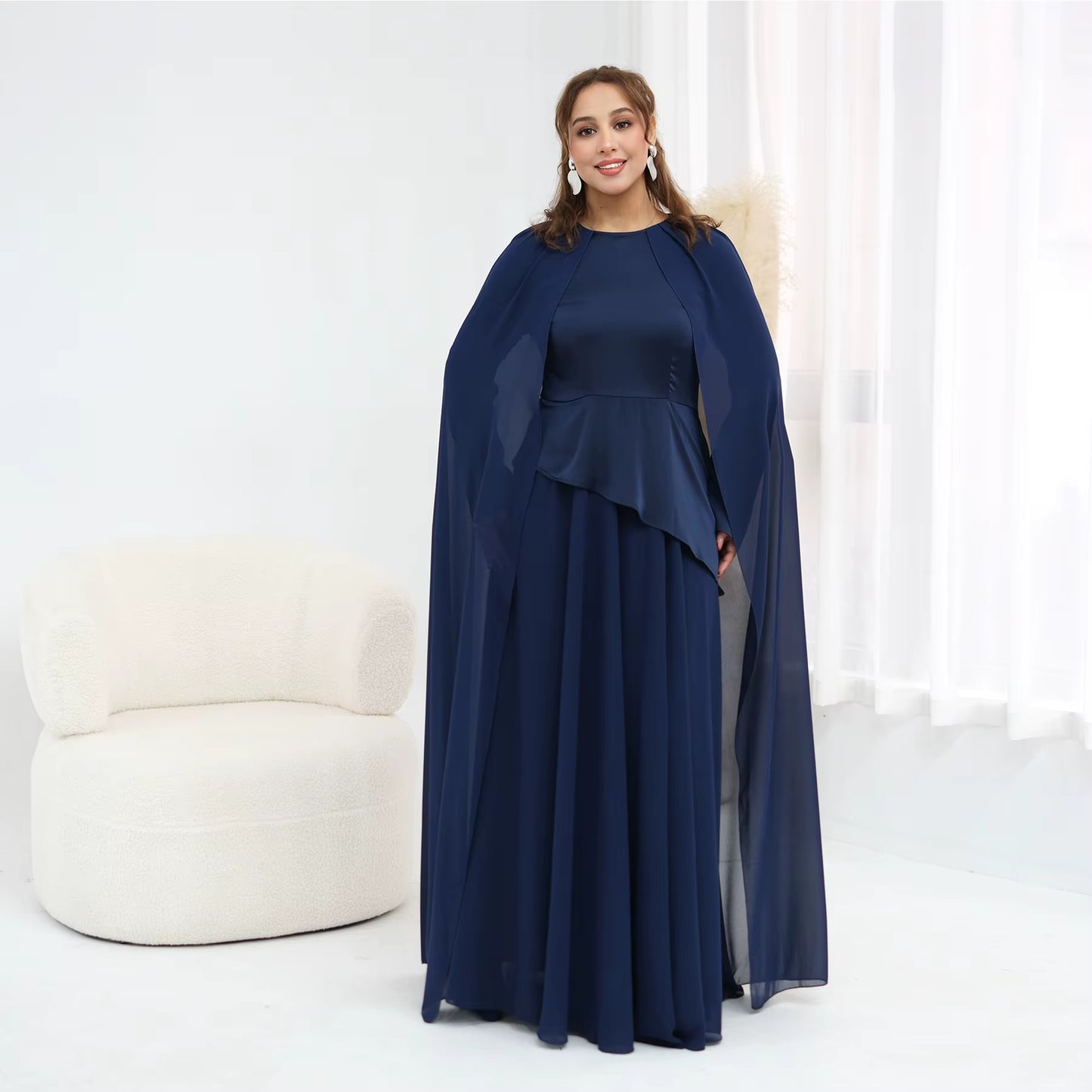 Ramadan Elegant Abaya with Sheer Cape Sleeves – Modest Evening Dress