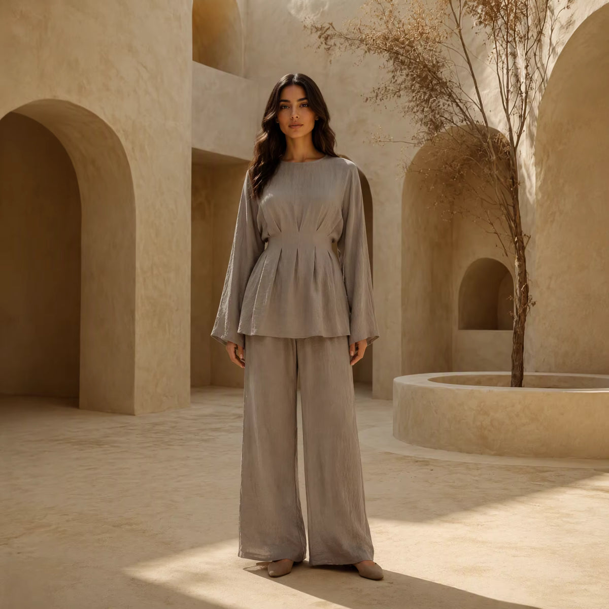 Viscose Shirt & Wide-Leg Pants Set