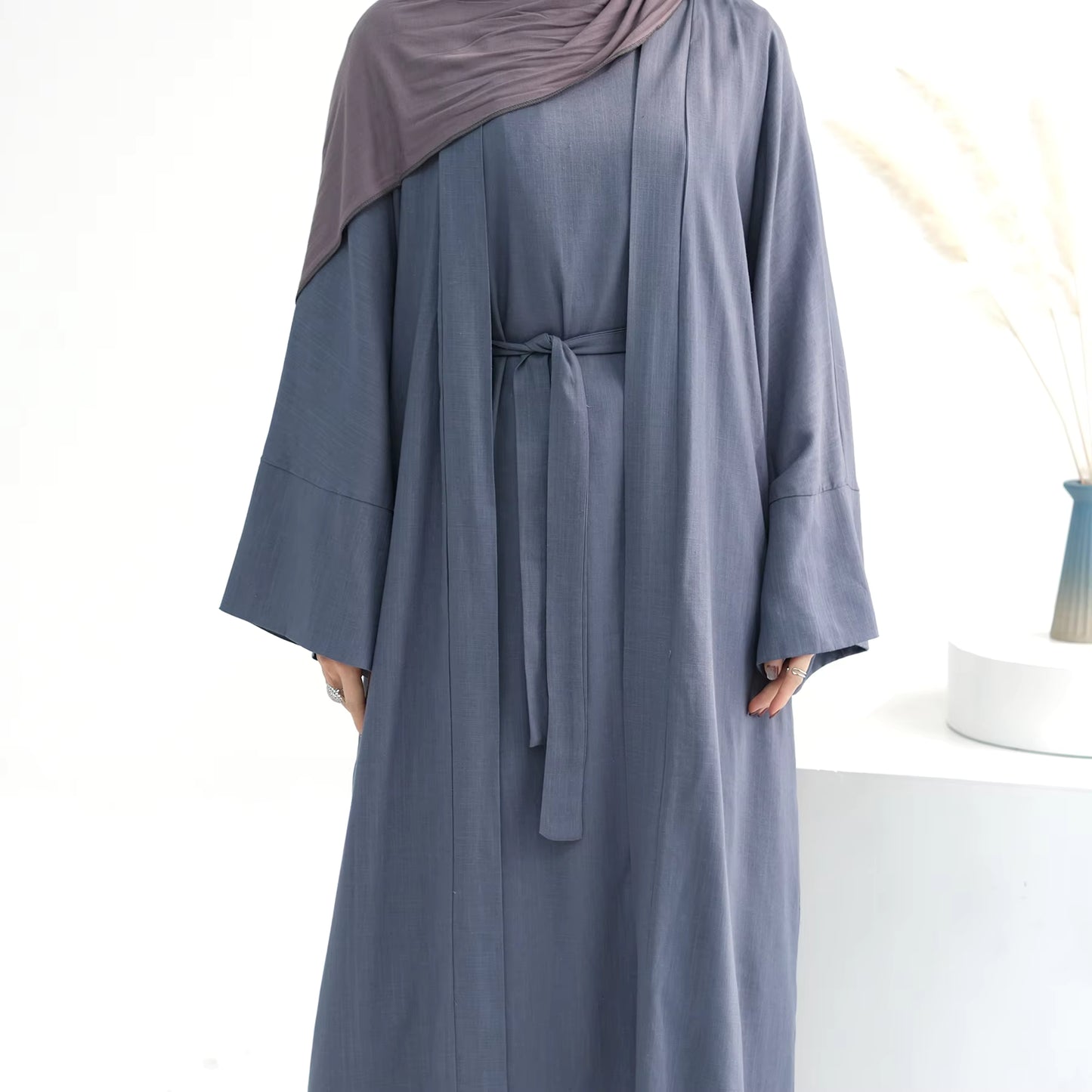 Linen Abaya Set for Women – Breathable 2-Piece Muslim Dress