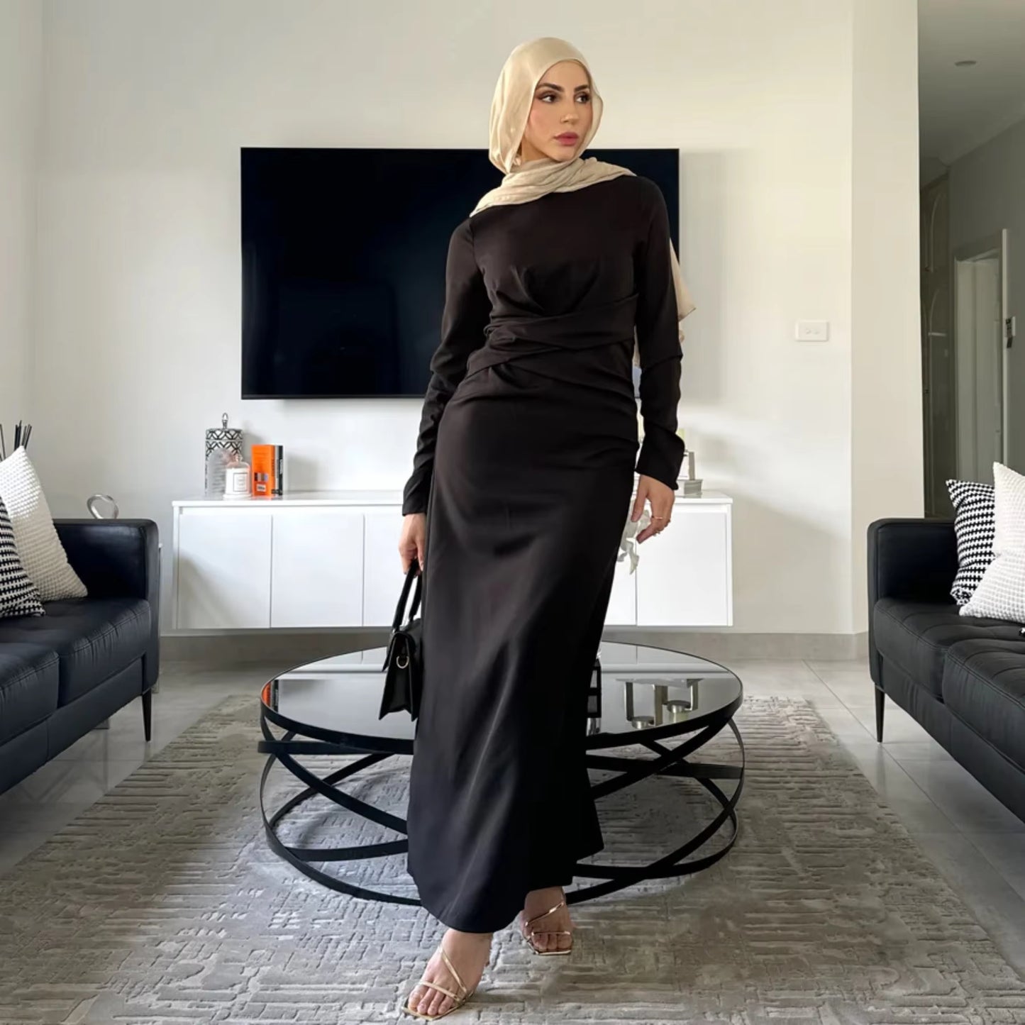 VELA Belted Velvet Abaya