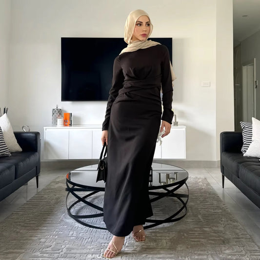 Classic Velvet Abaya Dress – Belted Design