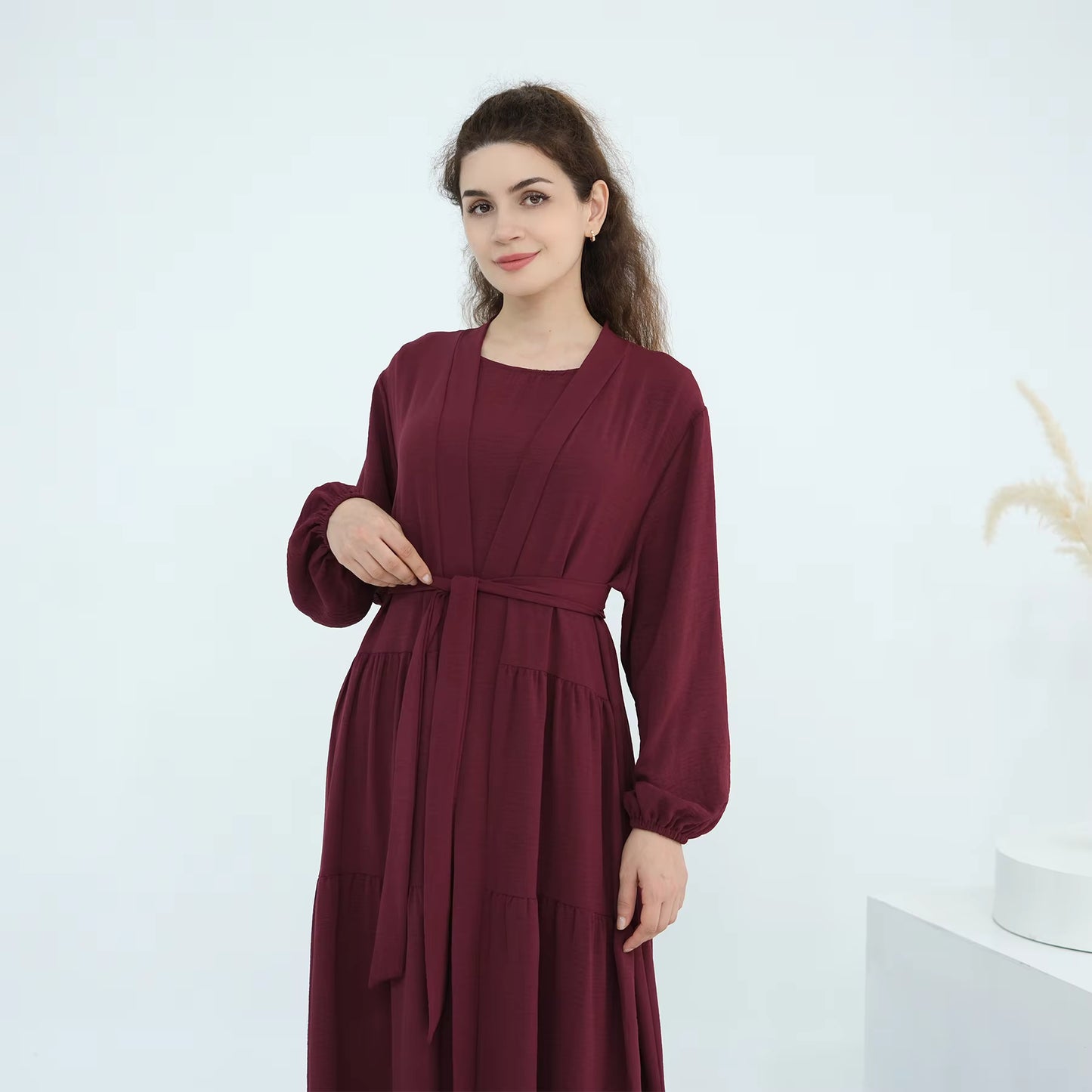 Elegant Soft Crepe Ruffle Abaya Set for Women – 2 Piece Modest Dubai Abaya Outfit