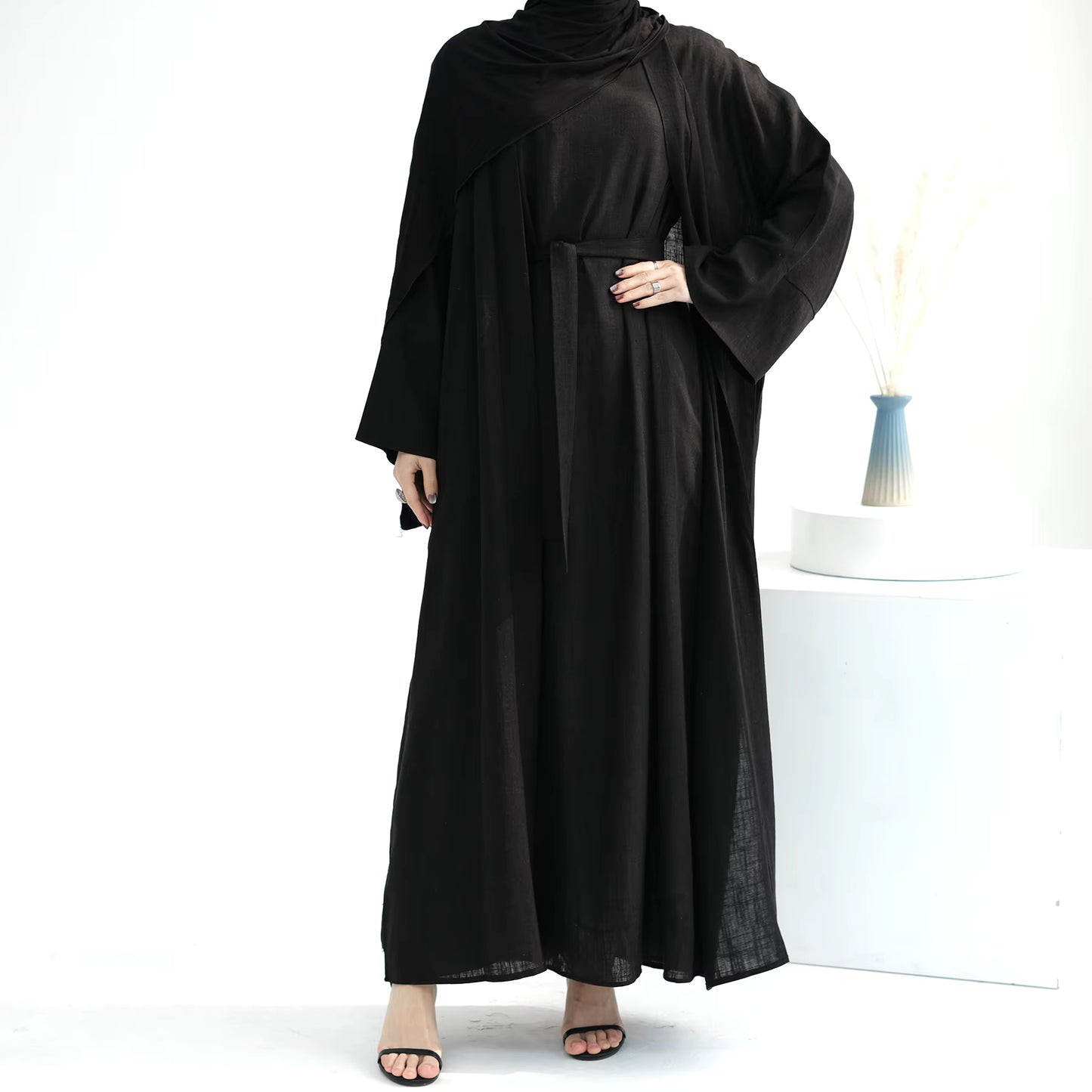 Linen Abaya Set for Women – Breathable 2-Piece Muslim Dress