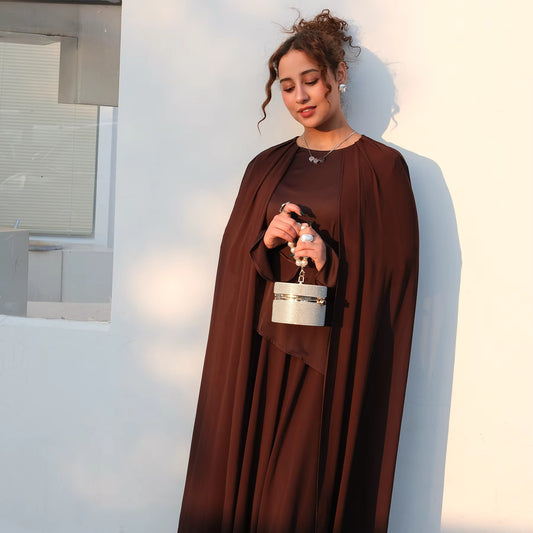 Ramadan Elegant Abaya with Sheer Cape Sleeves – Modest Evening Dress