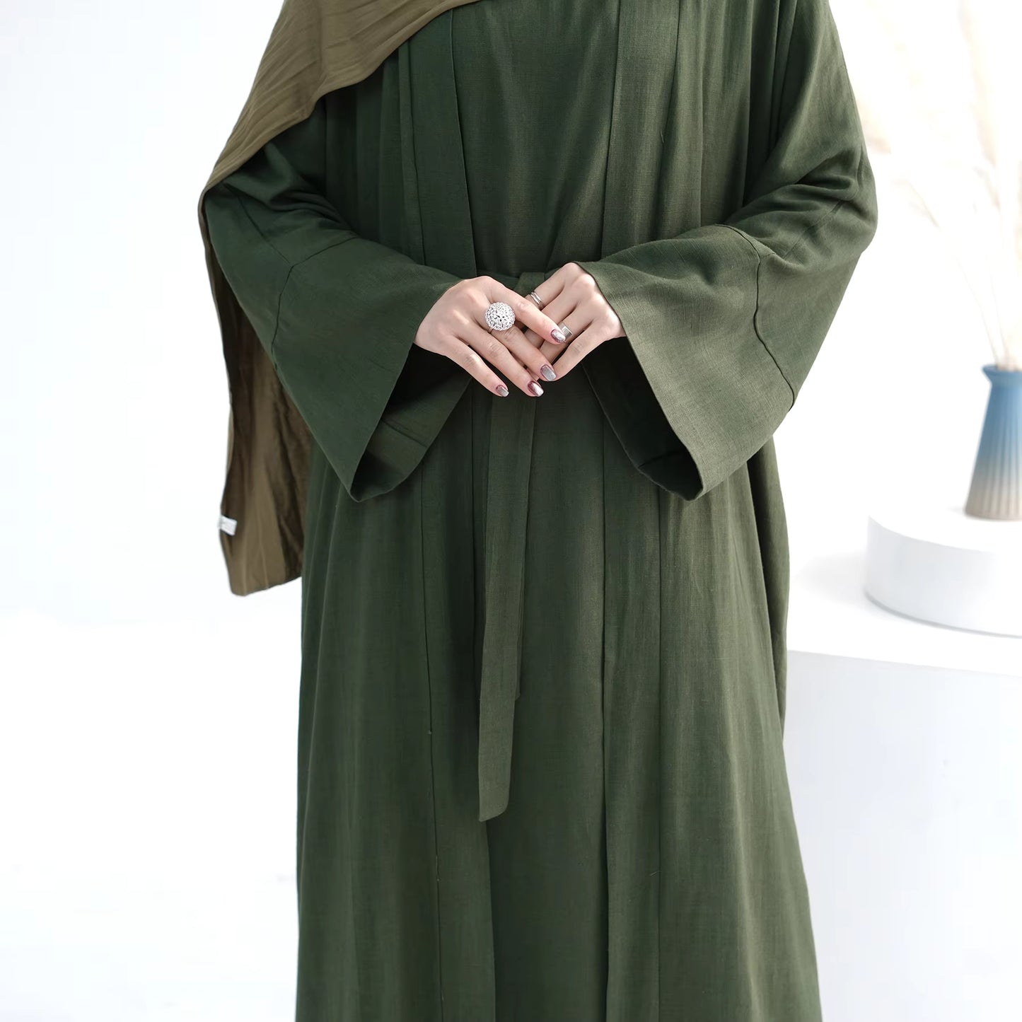 Linen Abaya Set for Women – Breathable 2-Piece Muslim Dress