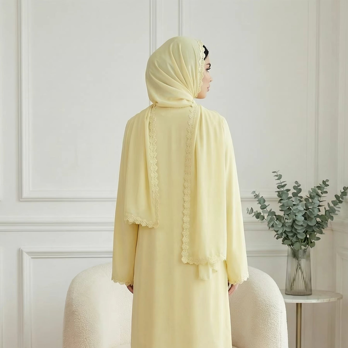 Nida Lace Flower Open Abaya with Hijab