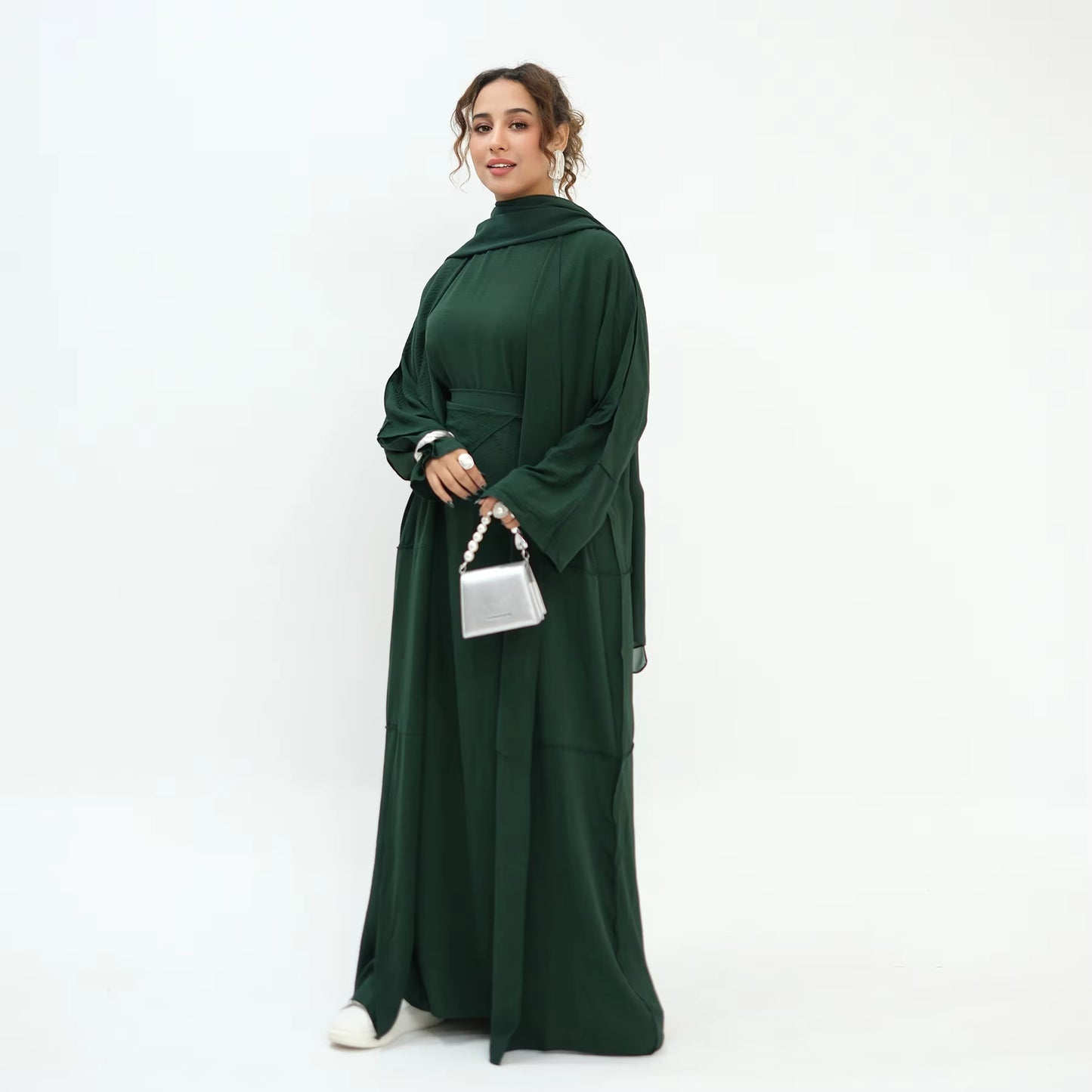 2-Piece Open Abaya Set – Daily Wear Muslim Dress with Wrap