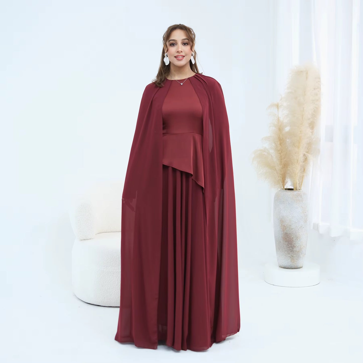 Ramadan Elegant Abaya with Sheer Cape Sleeves – Modest Evening Dress