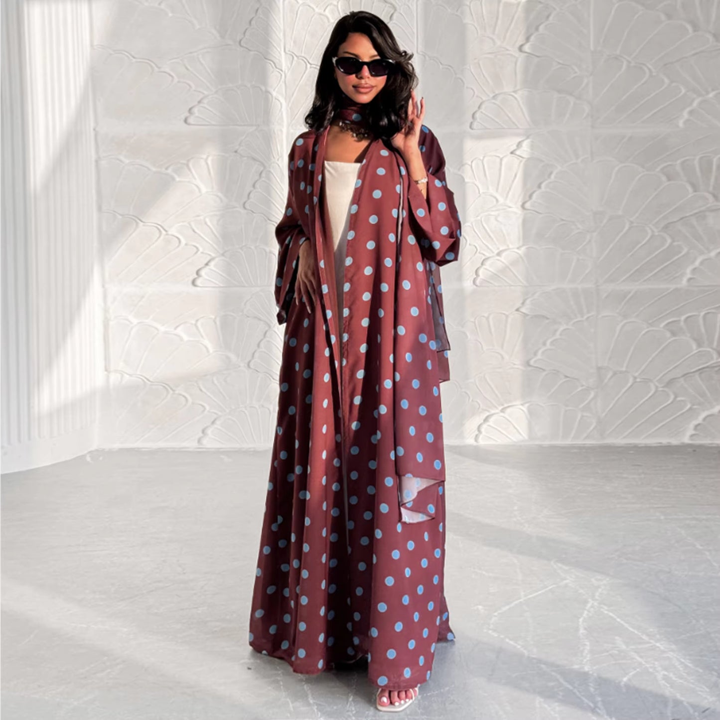 Modern Polka Dot Abaya Set with Hijab