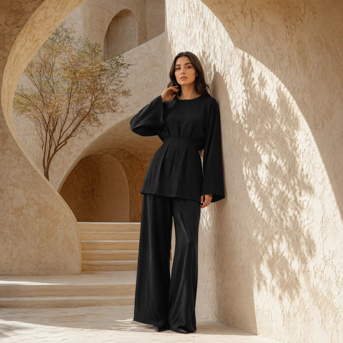 Viscose Shirt & Wide-Leg Pants Set