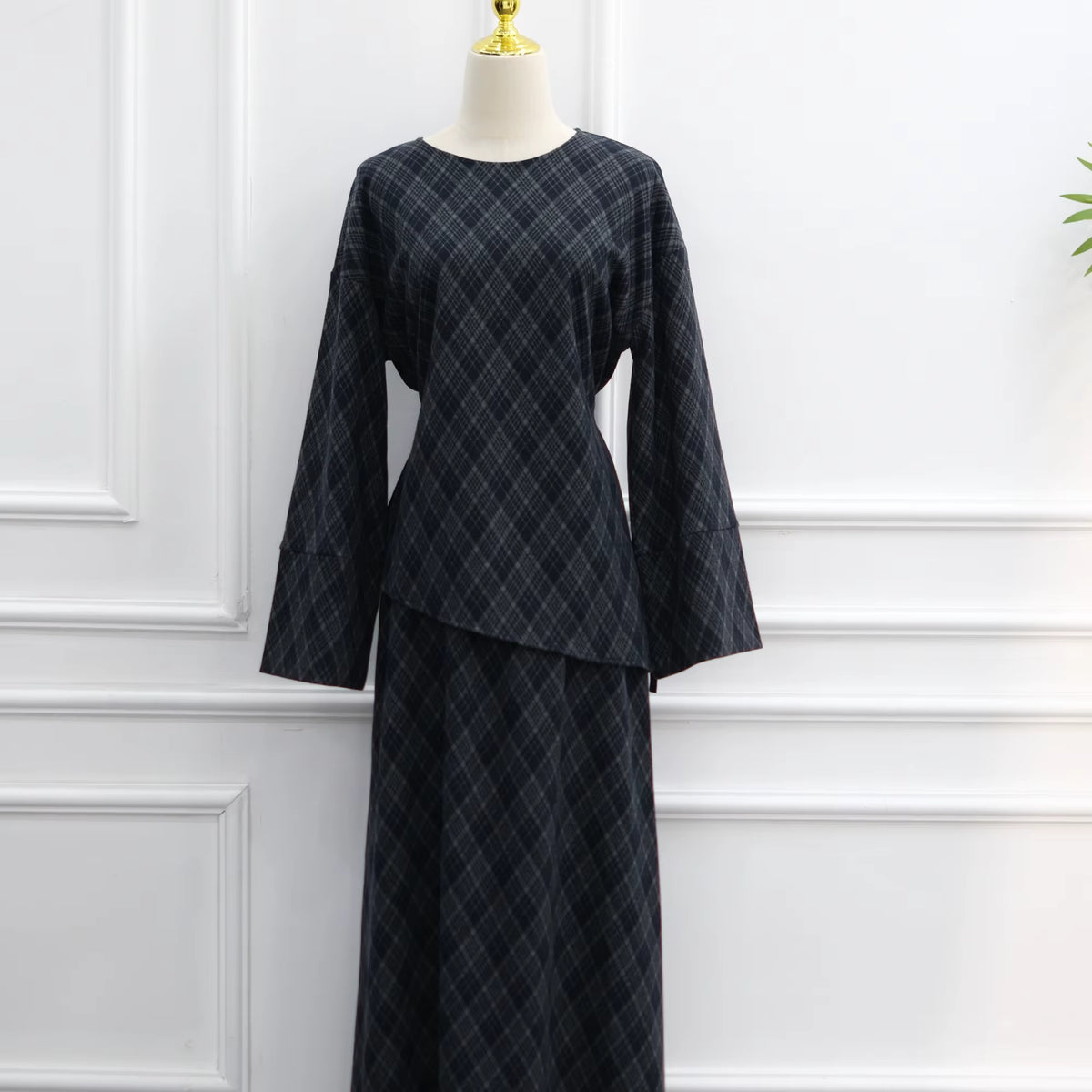 Aisha Plaid Two-Piece Maxi Skirt Set