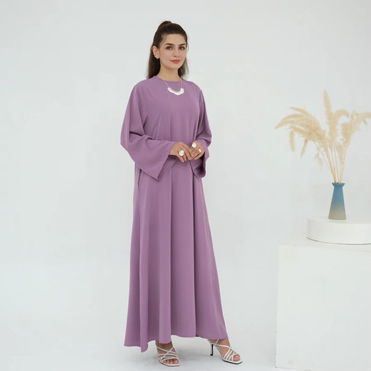 Eid Modest Nida Closed Abaya Long Sleeve Maxi Dress with Belt