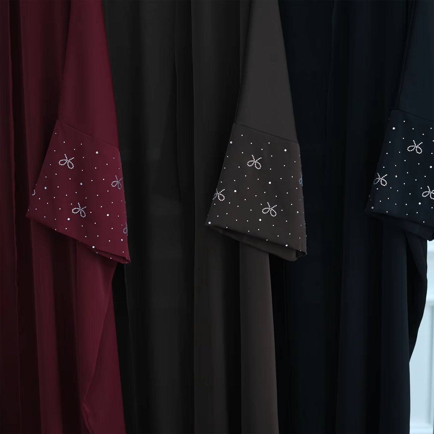 Elegant Nida Rhinestone Dubai Abaya – Modest Islamic Cardigan Abaya for Women