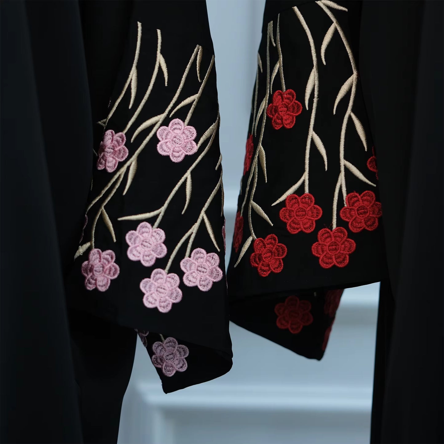 Loriya Floral Embroidered Open Abaya Set – 2PCS Modest Islamic Dress with Hijab