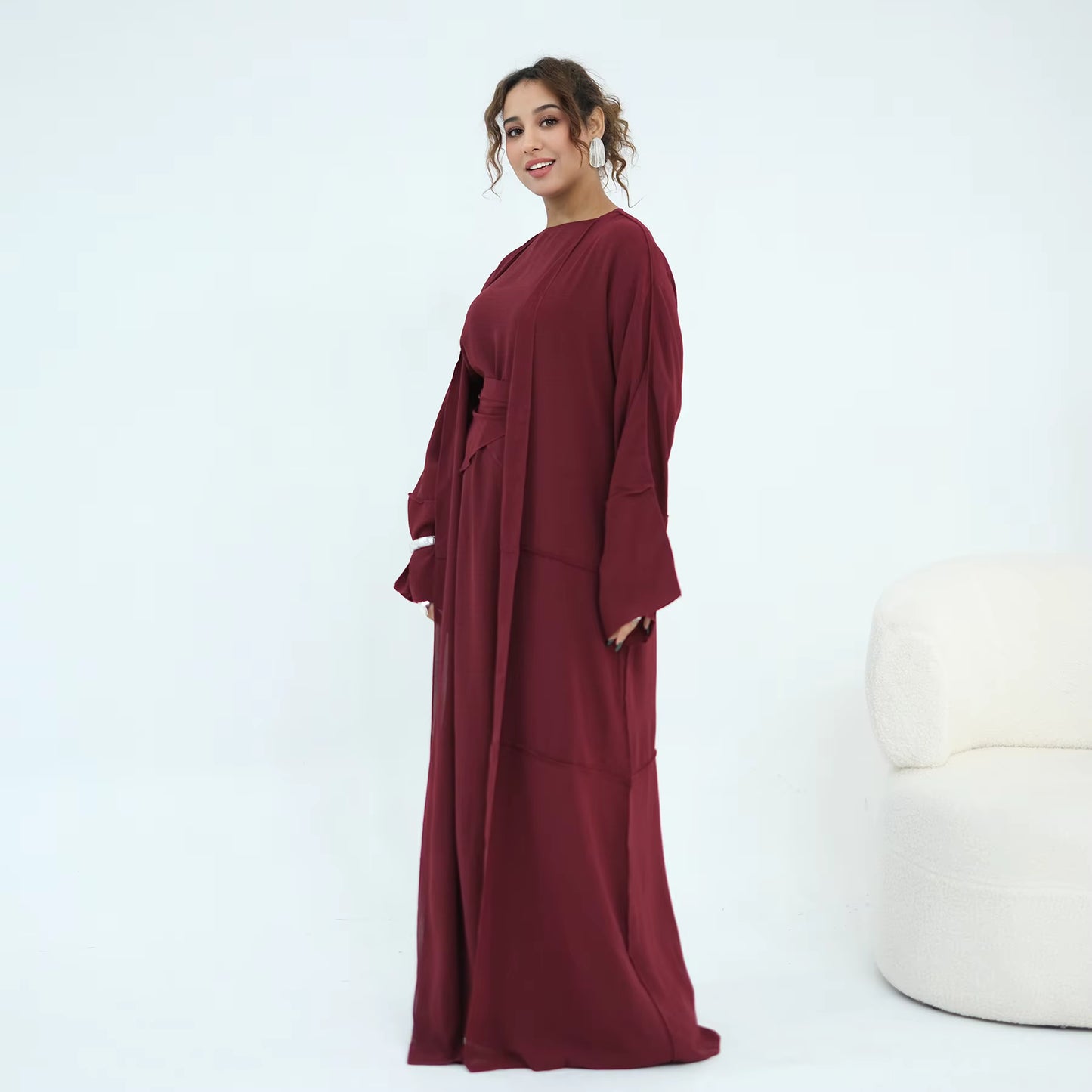 2-Piece Open Abaya Set – Daily Wear Muslim Dress with Wrap