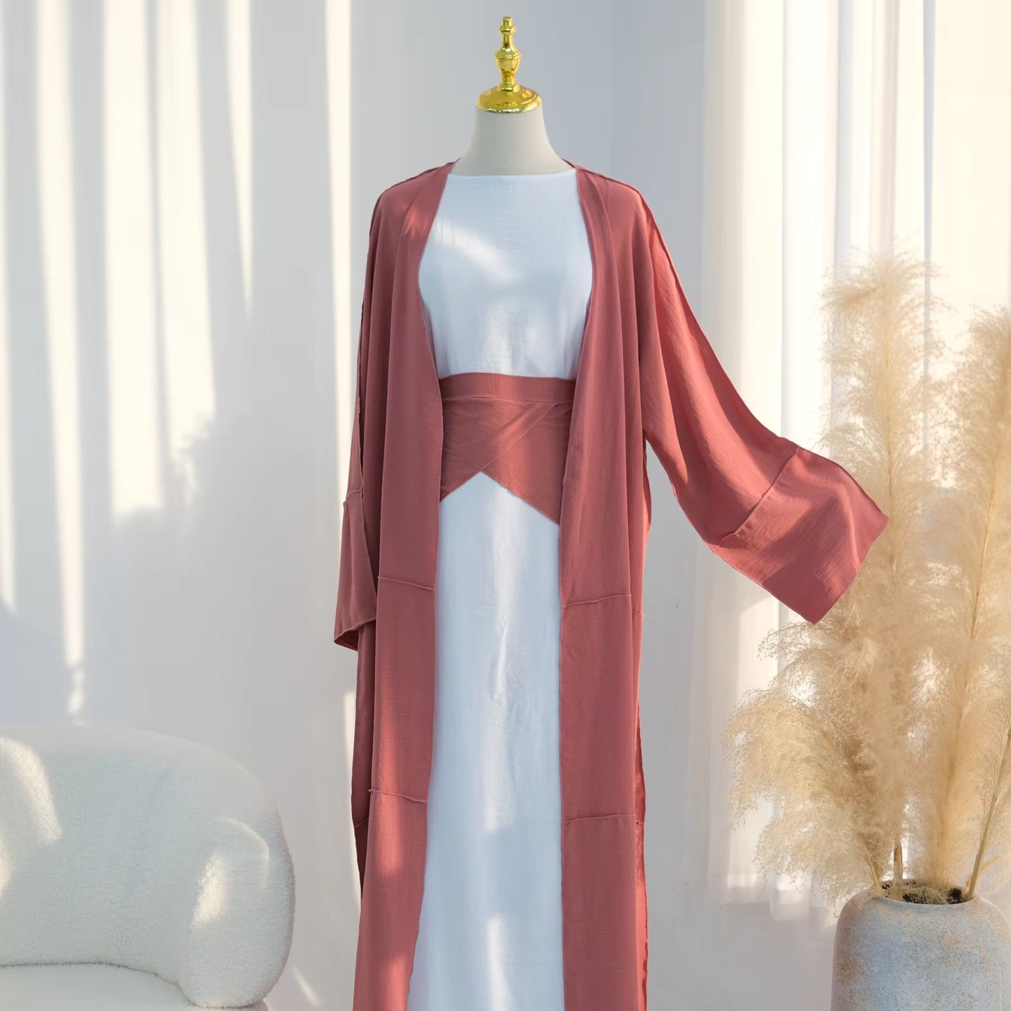 2-Piece Open Abaya Set – Daily Wear Muslim Dress with Wrap
