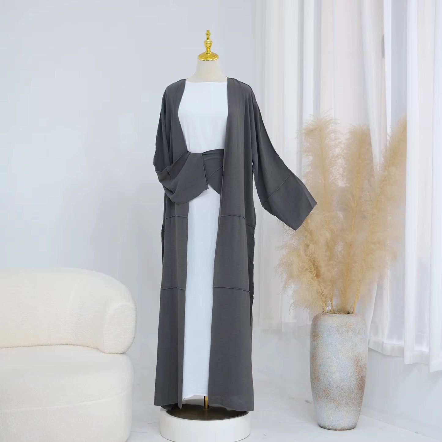 2-Piece Open Abaya Set – Daily Wear Muslim Dress with Wrap