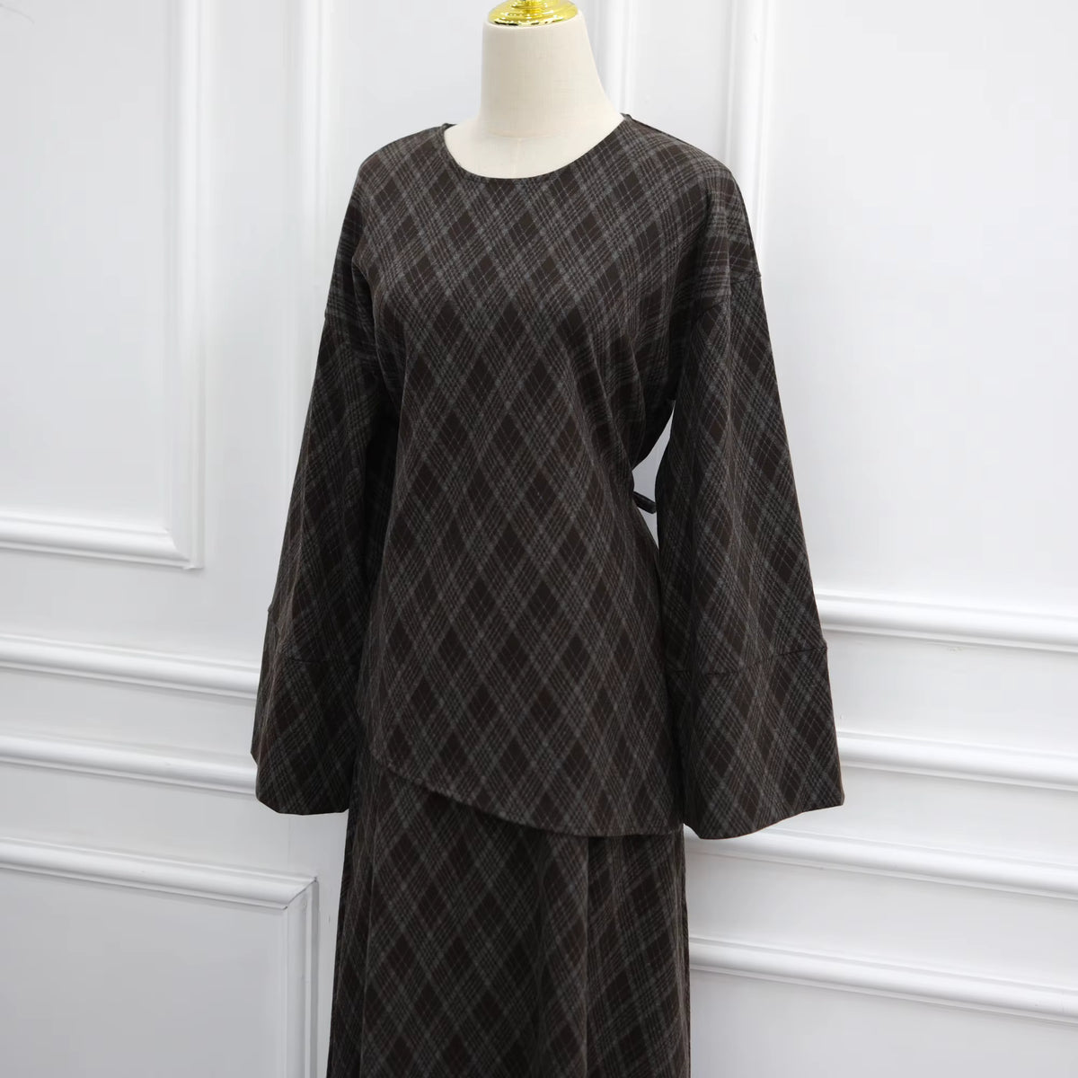 Aisha Plaid Two-Piece Maxi Skirt Set