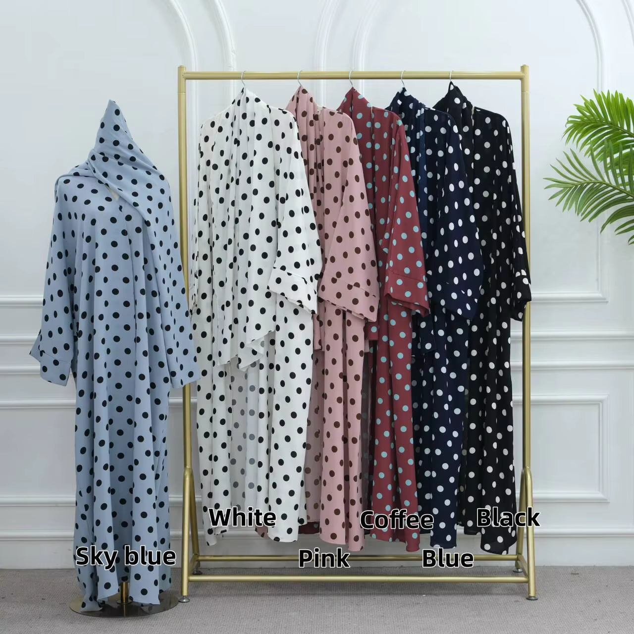 Polka Dot Abaya Dress with Hijab – Elegant Modest Wear for Women