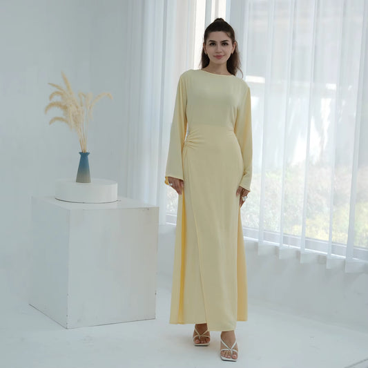 Elegant Soft Crepe Closed Abaya Dress – Back Tie Solid Color Maxi Islamic Dress