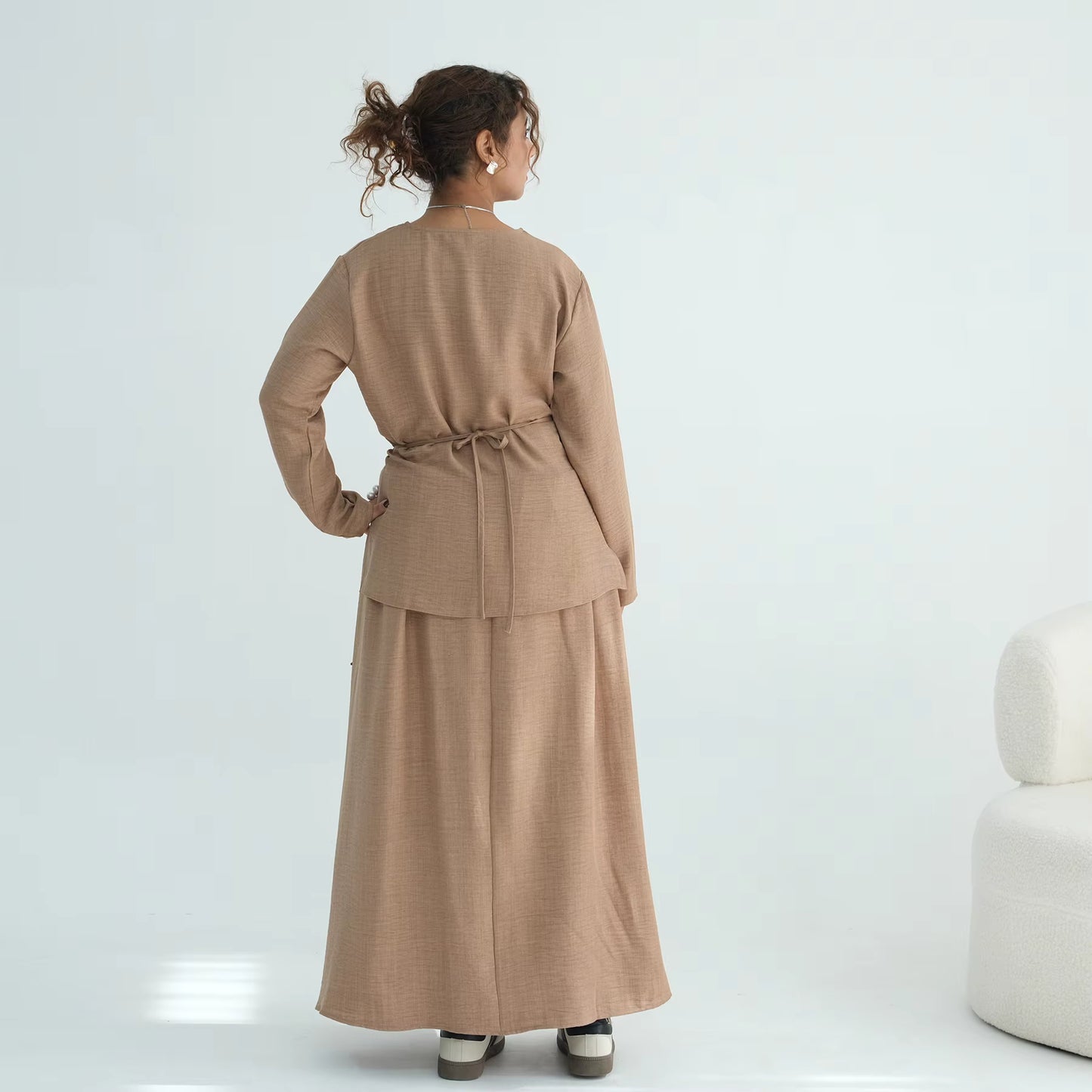 Elegant 2-Piece Abaya Set – Cross Top & Modest Skirt
