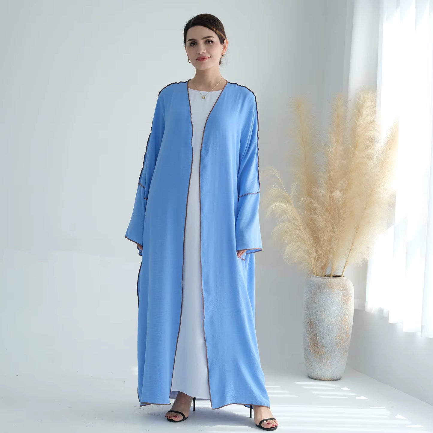Modest 2-Piece Abaya Set – Soft Crepe Open Front Kimono Cardigan with Hijab Scarf