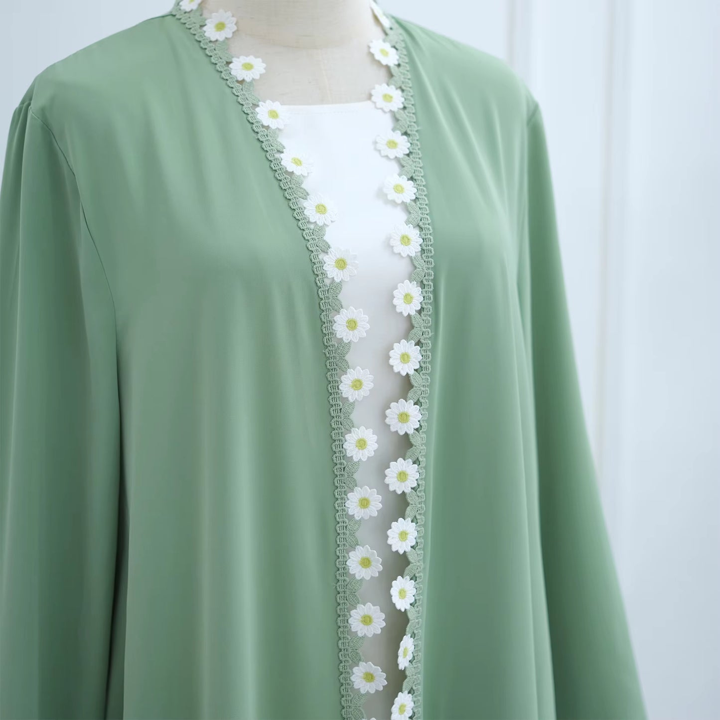 Nura Floral Patchwork Open Abaya with Hijab – Modest Kimono Dress