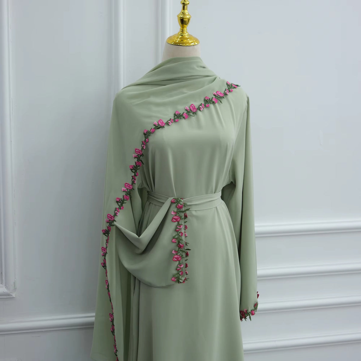 Amira Floral Embroidered Nida Abaya With Matching Hijab Set