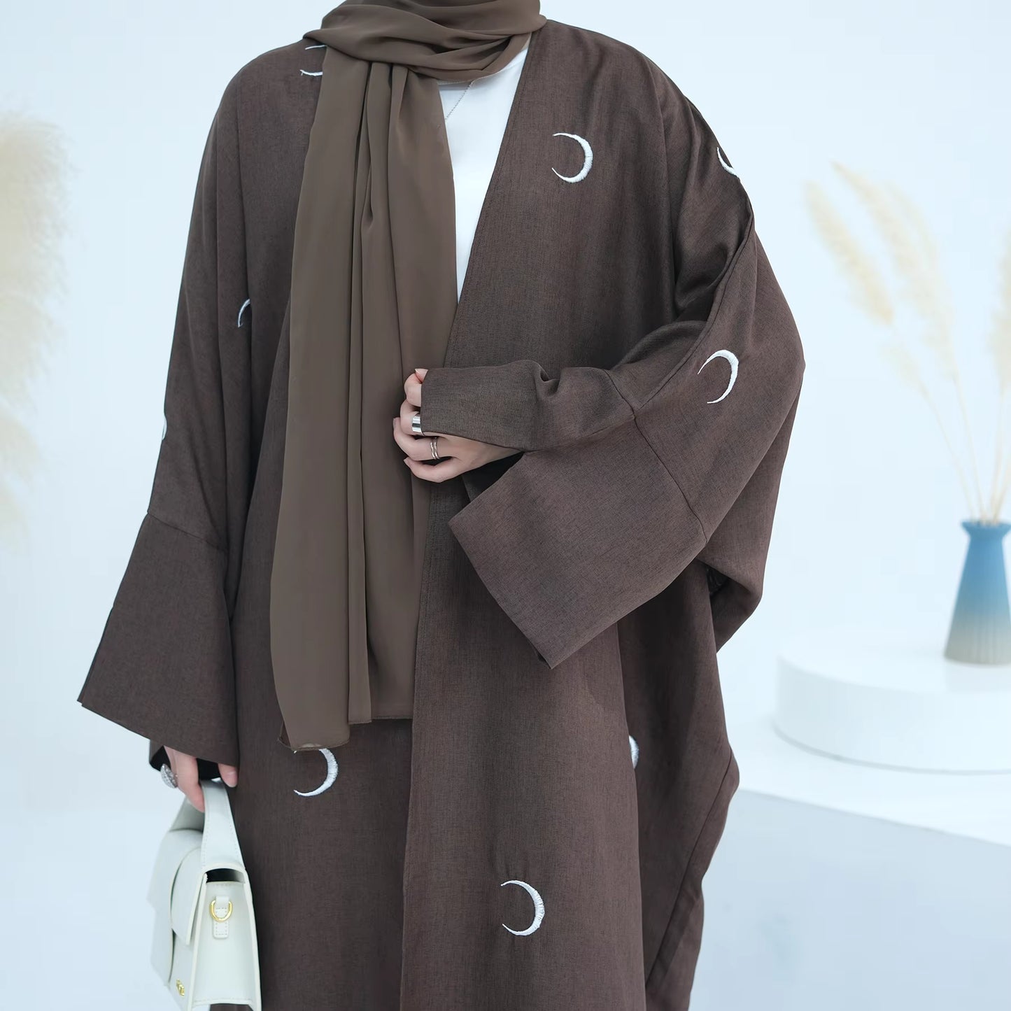 Moon Embroidered Open Abaya