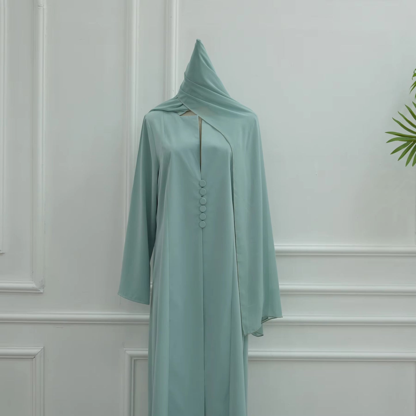 Button-Open Nida Abaya Set with Hijab
