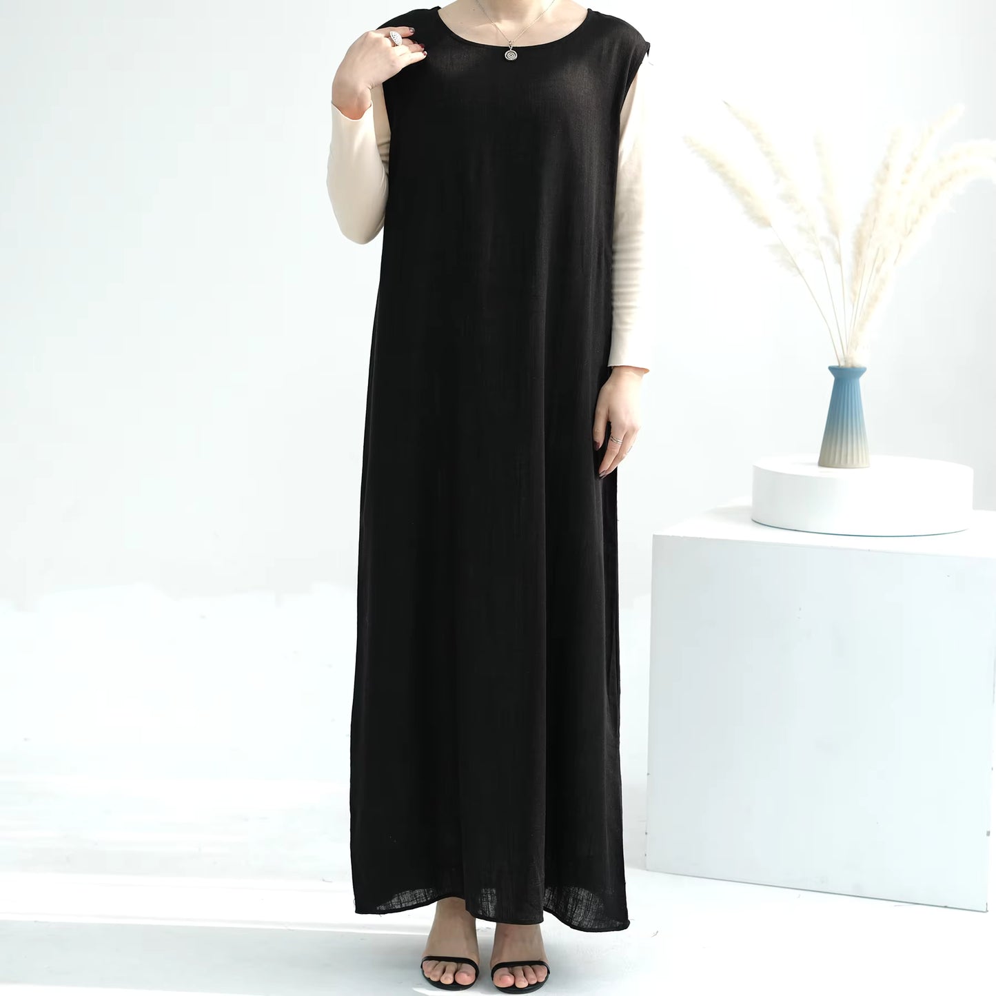 Linen Abaya Set for Women – Breathable 2-Piece Muslim Dress