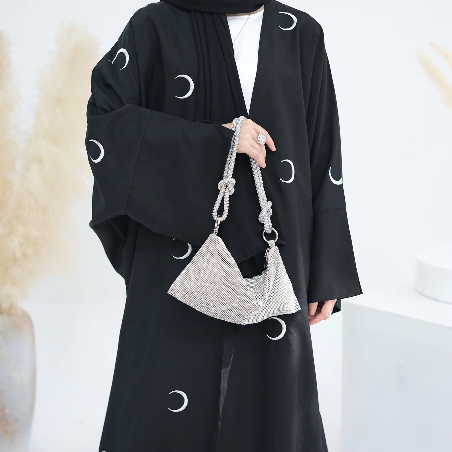 Moon Embroidered Open Abaya
