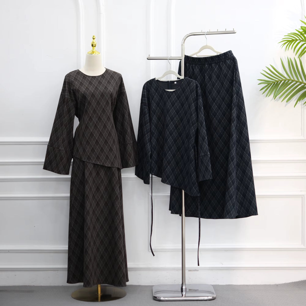 Aisha Plaid Two-Piece Maxi Skirt Set