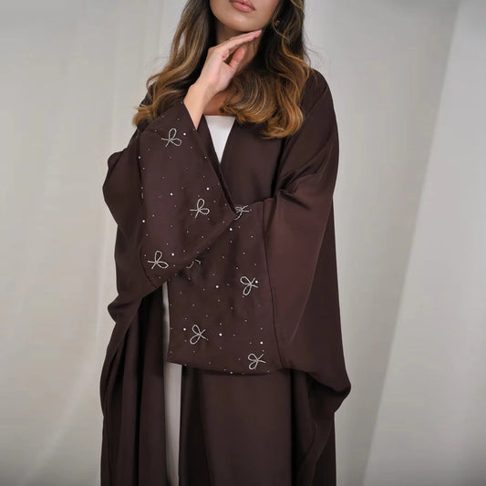 Elegant Nida Rhinestone Dubai Abaya – Modest Islamic Cardigan Abaya for Women