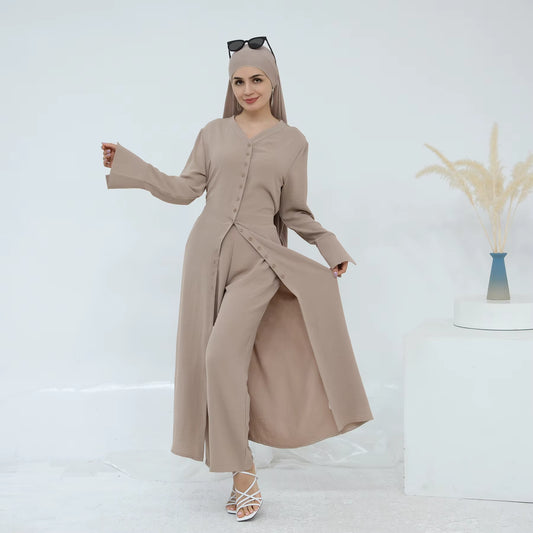 Soft Crepe 2-Piece Abaya Set – Modest Long Shirt and Pants for Women