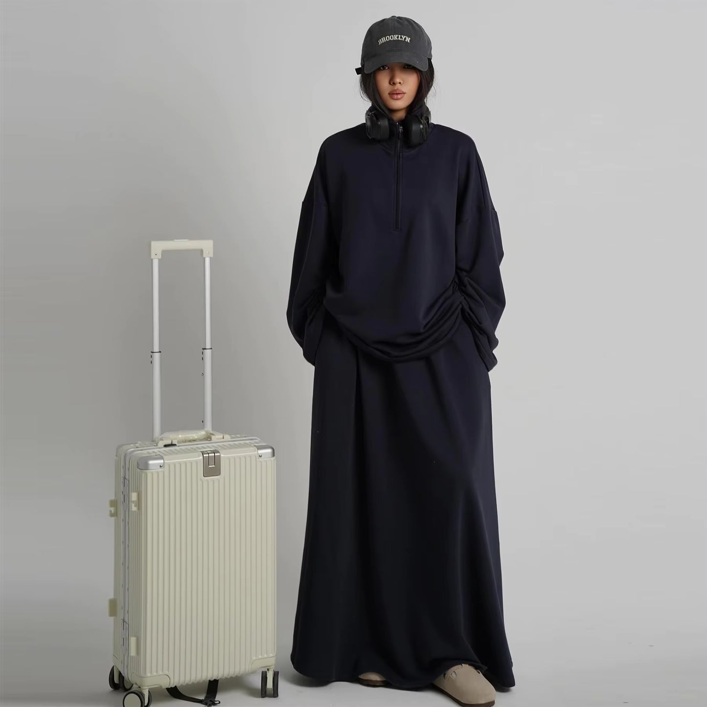 Fashion 2 Piece Abaya Set for Women – Long Sleeve Top & Skirt Co-Ord