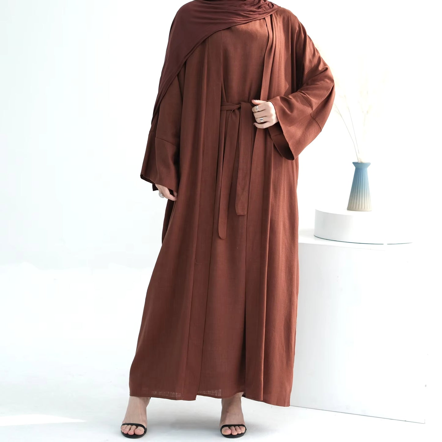 Linen Abaya Set for Women – Breathable 2-Piece Muslim Dress
