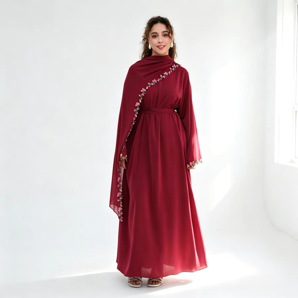 Amira Floral Embroidered Nida Abaya With Matching Hijab Set