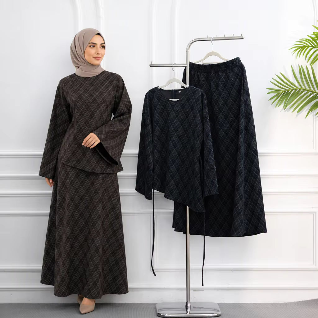 Aisha Plaid Two-Piece Maxi Skirt Set