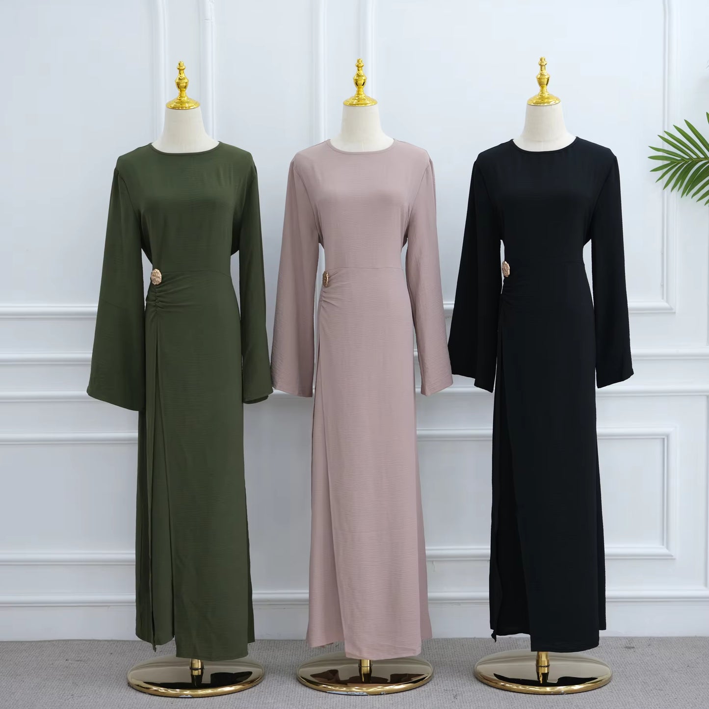 Elegant Soft Crepe Closed Abaya Dress – Back Tie Solid Color Maxi Islamic Dress