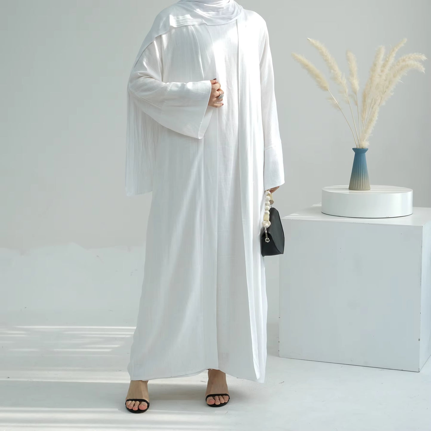 Linen Abaya Set for Women – Breathable 2-Piece Muslim Dress