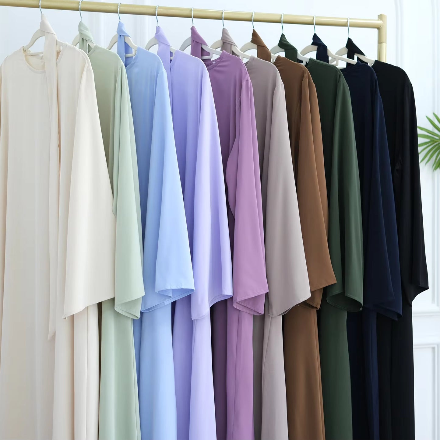 Eid Modest Nida Closed Abaya Long Sleeve Maxi Dress with Belt