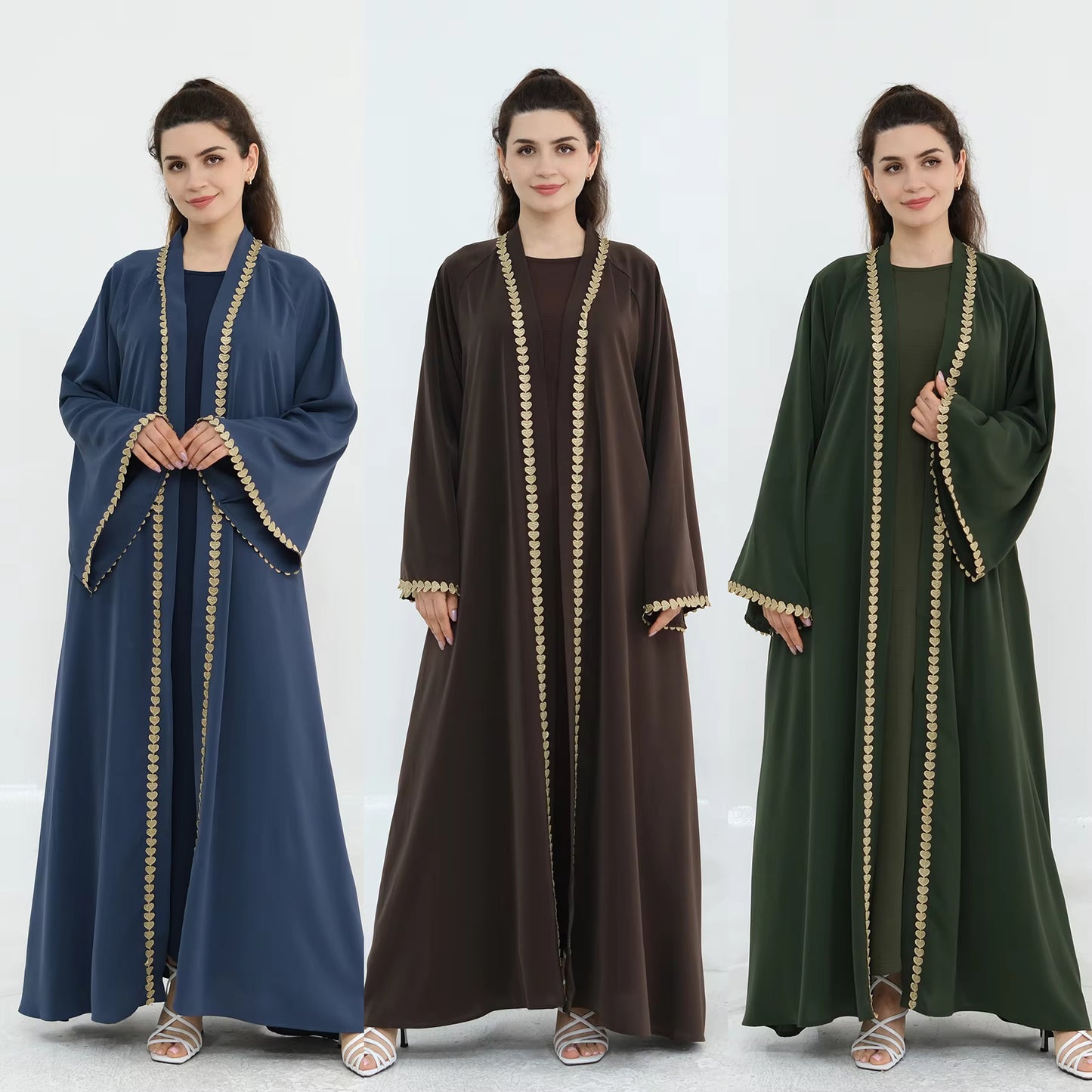Eid Applique Open Abaya – Dubai Style Maxi Dress
