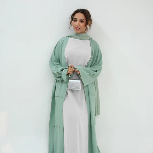 2-Piece Open Abaya Set – Daily Wear Muslim Dress with Wrap