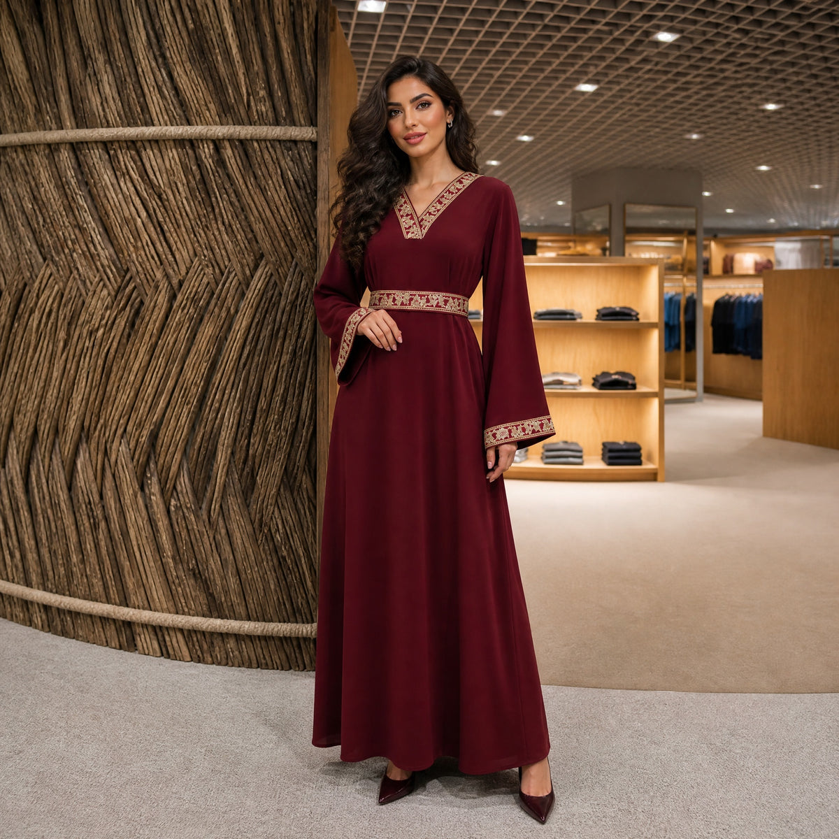 Laya Embroidered Belted Abaya Gown