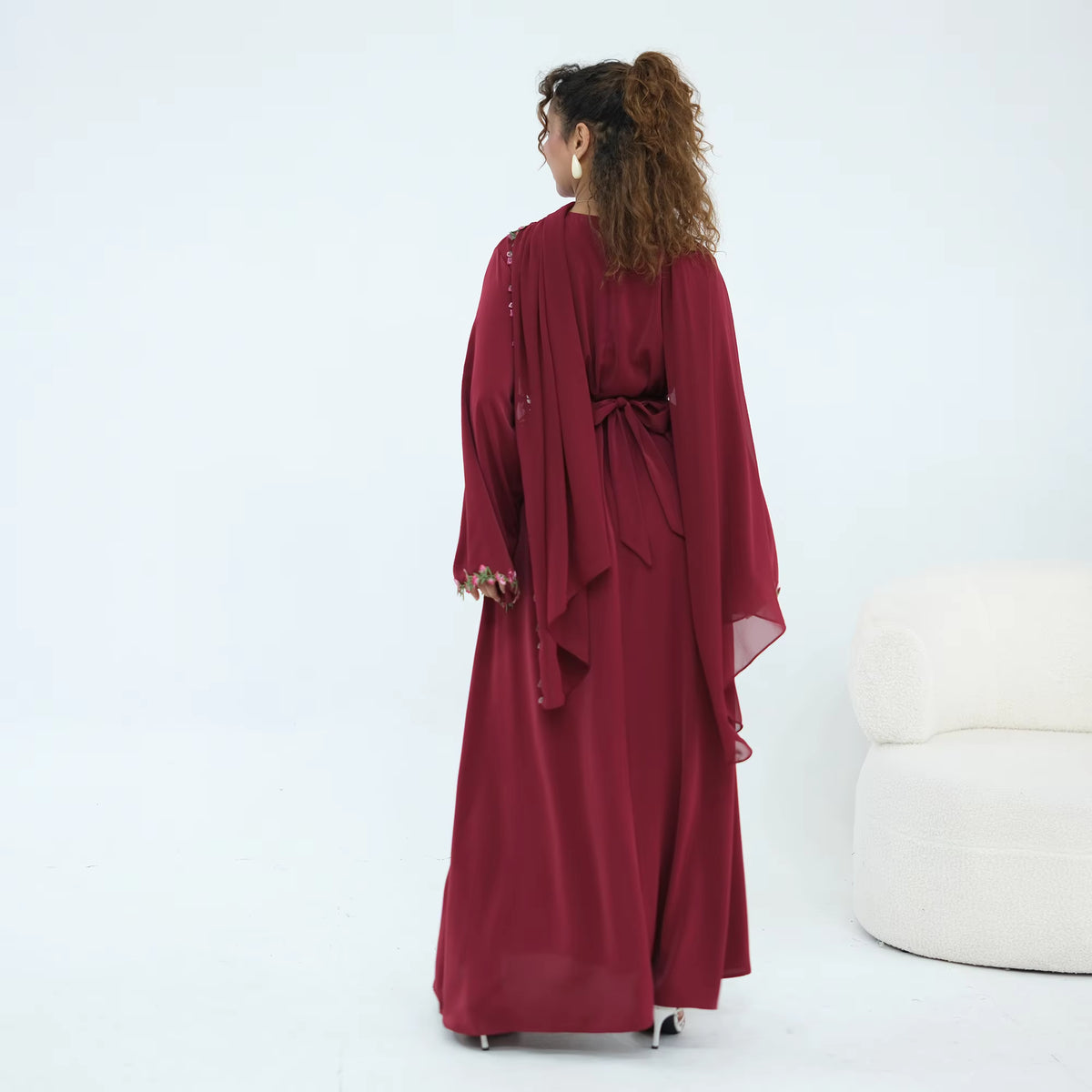 Amira Floral Embroidered Nida Abaya With Matching Hijab Set