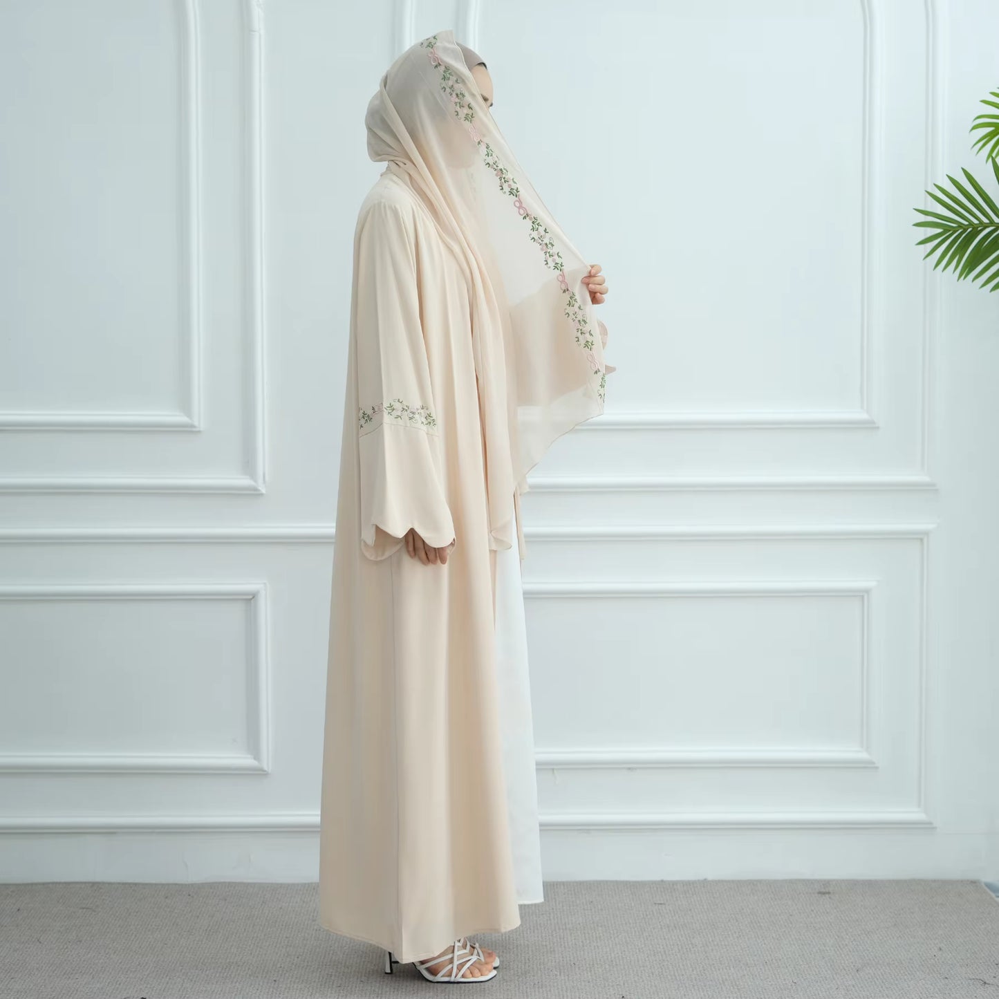 Embroidered Nida Abaya Set with Matching Hijab