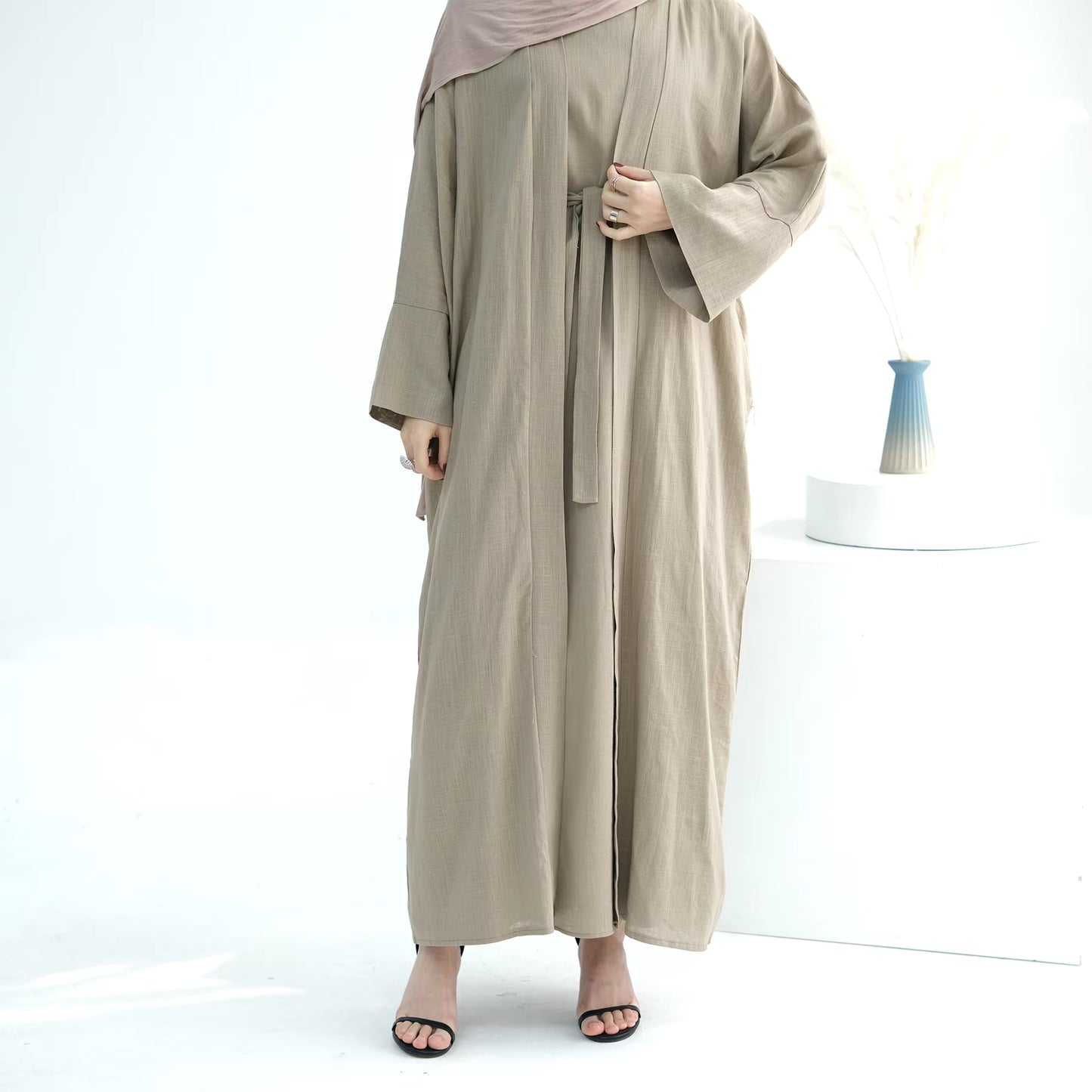 Linen Abaya Set for Women – Breathable 2-Piece Muslim Dress
