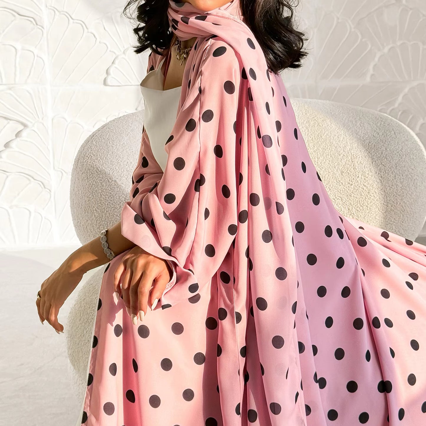 Polka Dot Abaya Dress with Hijab – Elegant Modest Wear for Women