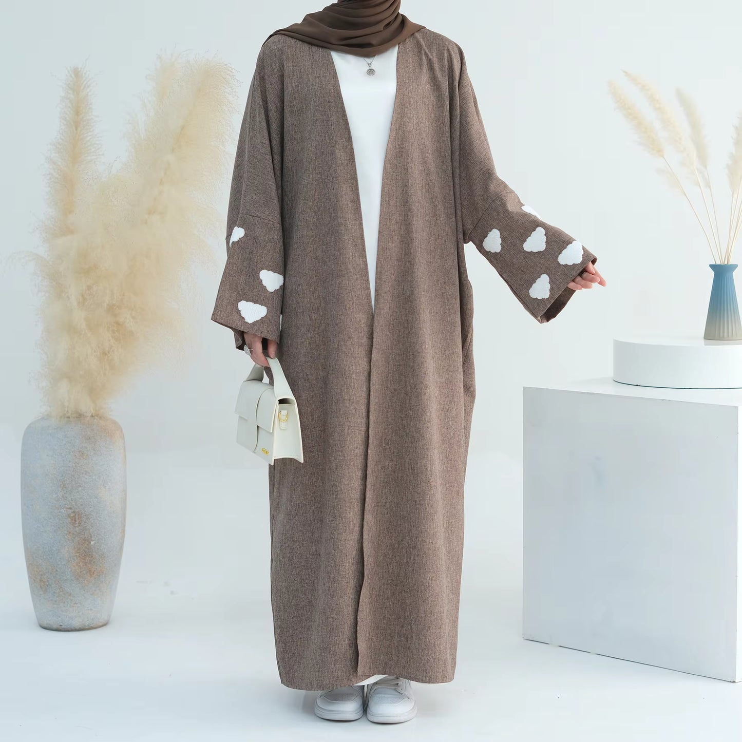 Linen Blend Open Abaya – Lightweight Modest Dress for Women